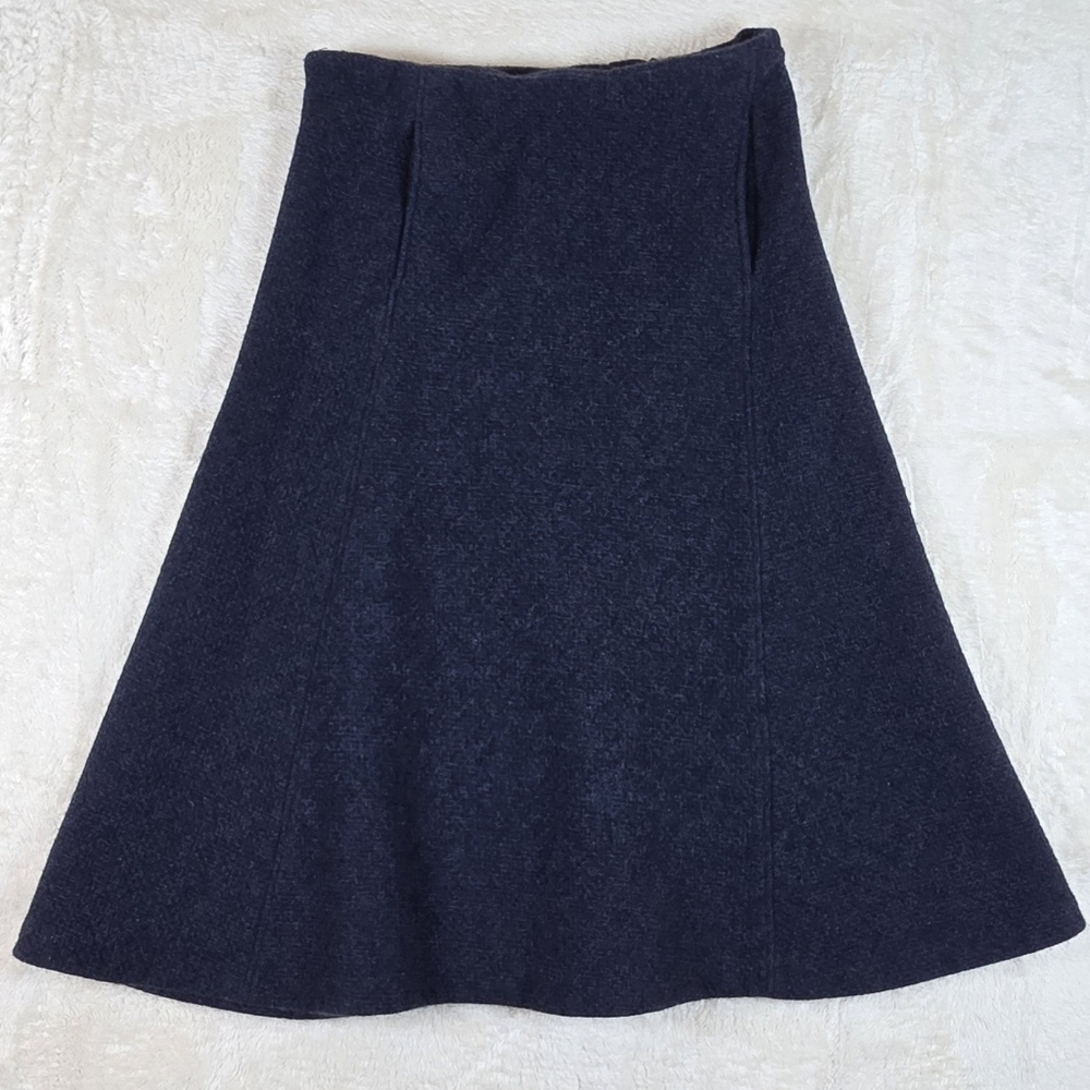 Zara ZW Collection Tweed Wool Blend Navy Midi A-Line Skirt Sz.S